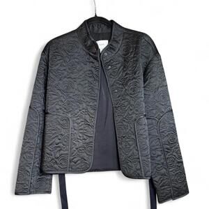 Lewit black quilted jacket with rose embroidery